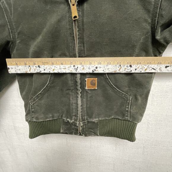 Carhartt Youth Green Canvas Hooded Full Zip Jacket YYJ130 - Size M - Picture 10 of 13